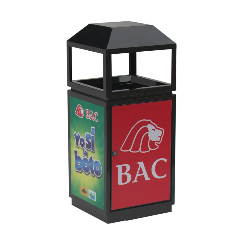 Urban Furniture Large Metal Advertisement Garbage Bin Outdoor Street Square Steel Painted Trash Cans Park Advertising Waste Bin