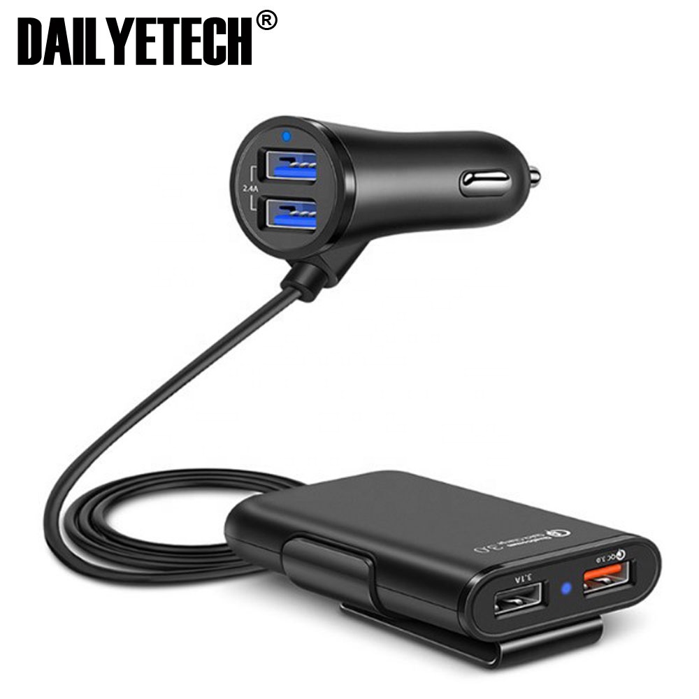 Мульти USB-порт QC 3,0 Автомобильное зарядное устройство с зажимом для заднего сиденья Удлинительный кабель для Iphone автомобильный адаптер для быстрой зарядки заднего сиденья