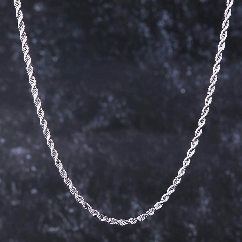 KRKC&CO Hip Hop Jewelry 3MM 20inch White Gold Rope Chain Twist Rope Chain