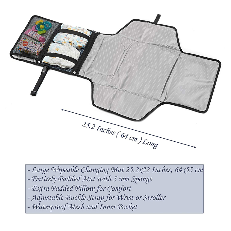 OEM Portable waterproof travel traveling foldable diaper baby changer pad mat portable baby diaper changing pad kit