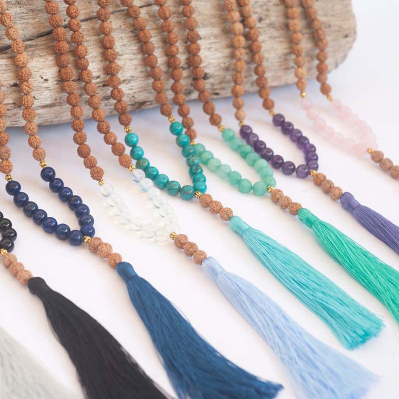 Ожерелье с кисточками Mala 108 бусины Rudraksha бусы с кисточками ювелирные изделия ручной работы