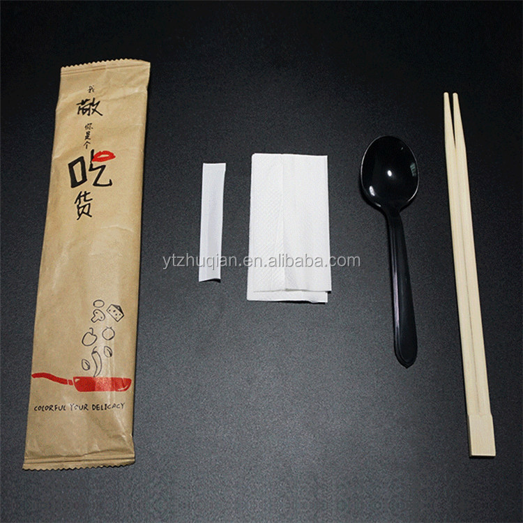 DIY Eco-friendly convenient Disposable bamboo chopsticks and spoon combo with paper and toothpick
