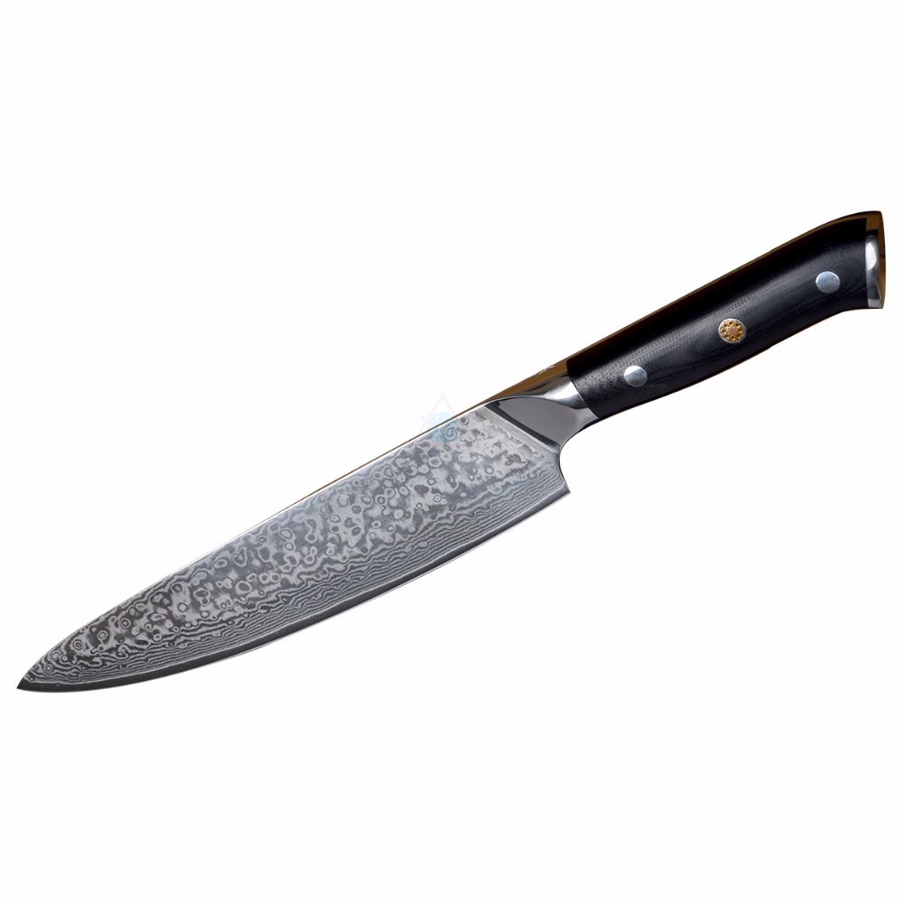 JDH200CF1 G10 Мозаика Заклепки ручка фиксированный композитный VG10 лезвие Дамасская сталь Профессиональный кухонный нож шеф-повара