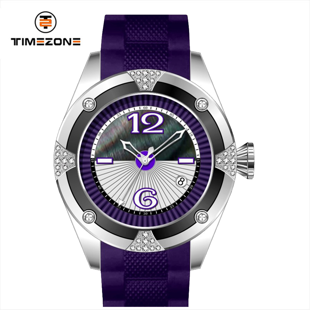 2017 Ladies stones ring stainless Steel Case silicon band special crown wrist watches