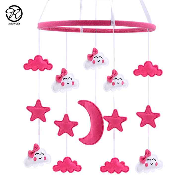 Детская декор белый и розовый облака Луны звезды фетр кроватки Baby Mobile