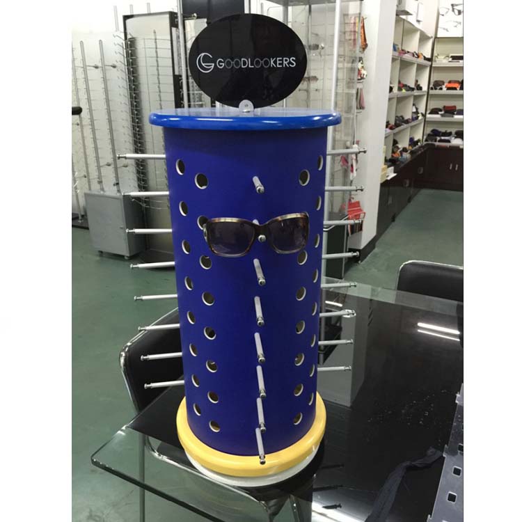 Rotating sunglasses display stand; eyeglasses display shelf