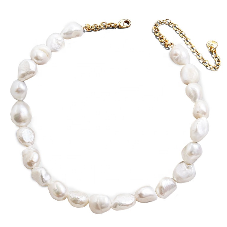 Natural Jewlery Stainless steel Chain Good Quality Pink & White Oval Fresh Water Pearl Necklace Chocker