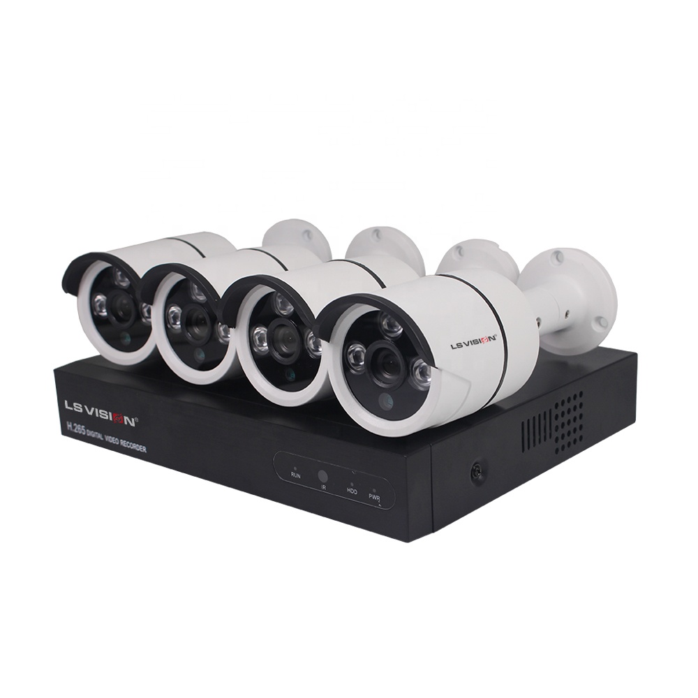 LS VISION H.265 4CH POE Camera Kit Smart NVR 4pcs IP Bullet Cameras Outdoor