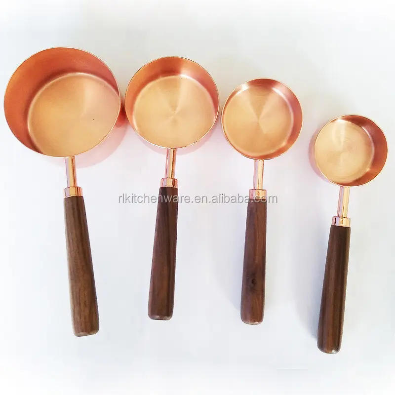 4PCS Stainless Steel with Copper Measucing Cup Set with Wood Handle