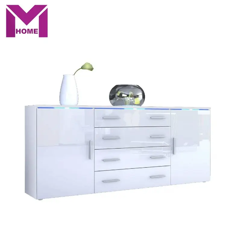 Morden Wooden High Gloss Classic Kitchen wood Cupboard Two Door three Drawer Sideboard With Drawers