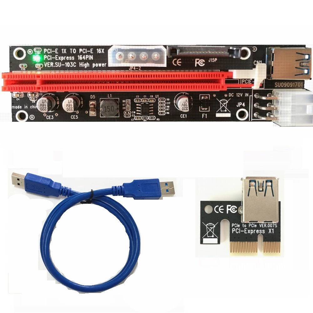 PCI-E PCI E Express 1X to 16X graphics Riser Extender Card SATA 15 Pin 6 Pin 4 PIN 3 Power Supply With LED light display