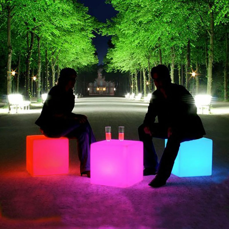 Outdoor color changing plastic furniture rechargeable led light cube shape chairs