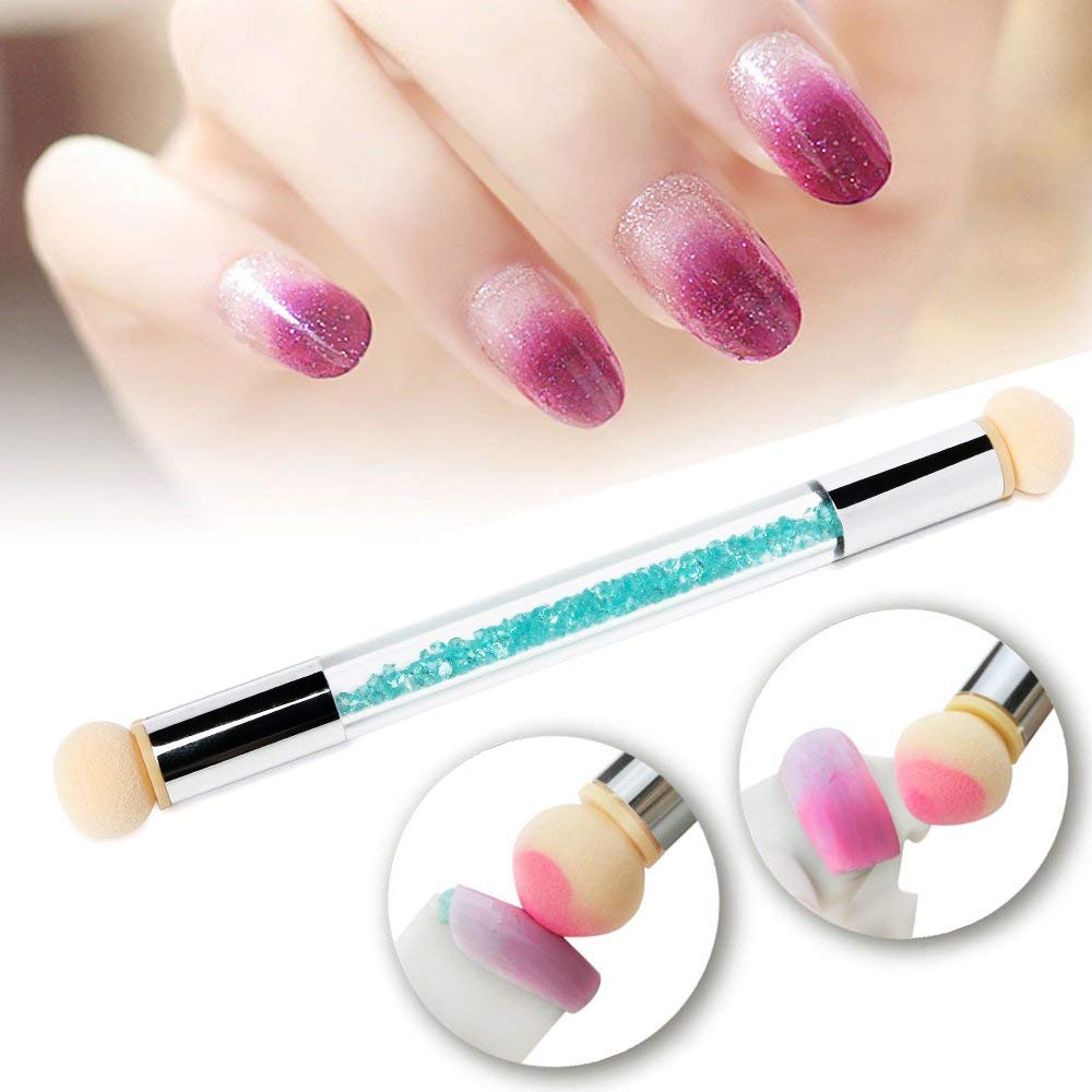 Горный хрусталь ручка двойной головок Ombre ногтей Губка Кисть для DIY градиент цветущие УФ гелевые ногти