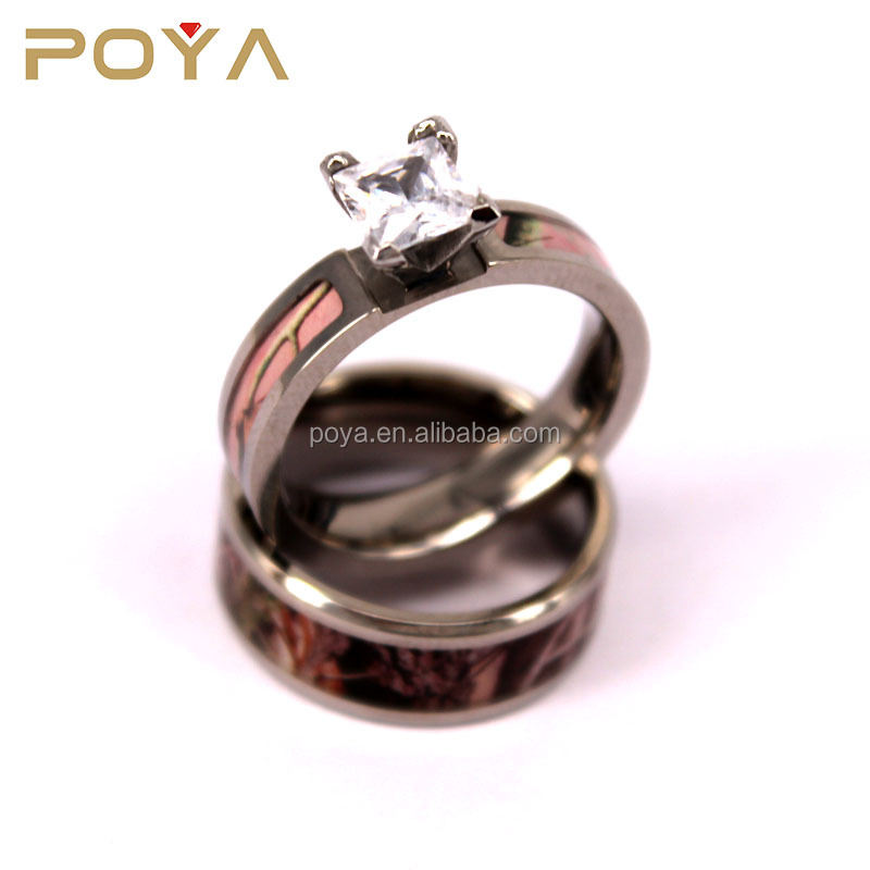 Poya Jewelry 4 mmtitanium кольцо Мужчины Женщины Камуфляж и CZ декор обручальное кольцо комплект