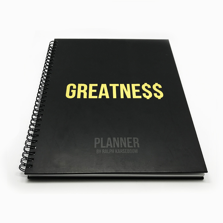 Custom hardcover black double spiral notebook printing service