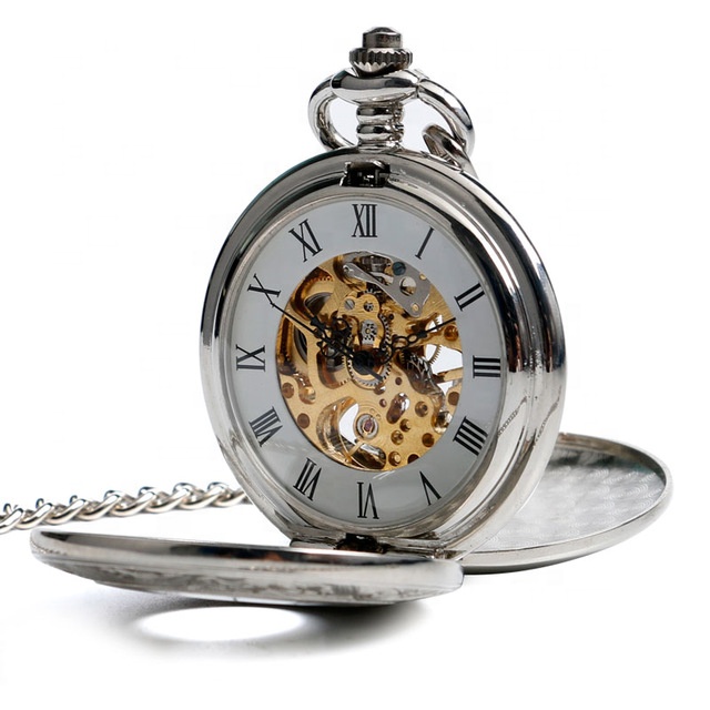 Tourbillon watch Automatic Moonphase Mechanical Pocket Watch Silver Skeleton Mechanical Automatic Pocket Watch