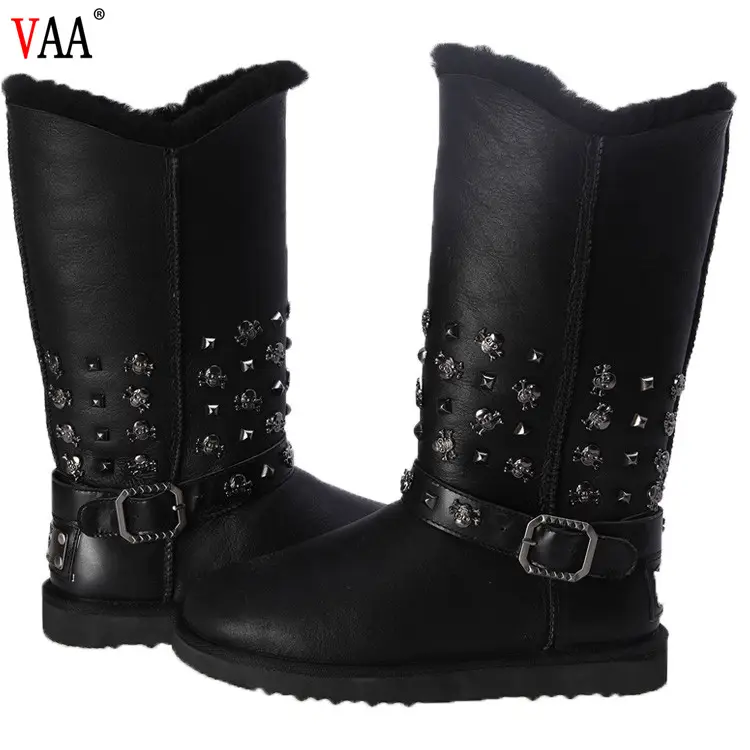 free samples black classical genuine leather ladies leather shoes Winter Ladies Snow Boots Shoes