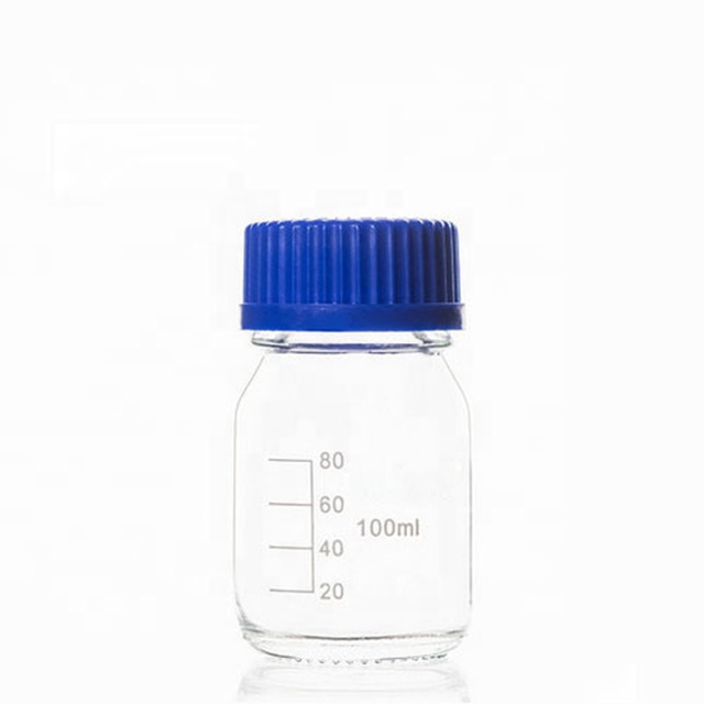 100ml blue screw cap laboratory glass bottle reagent bottle with scale