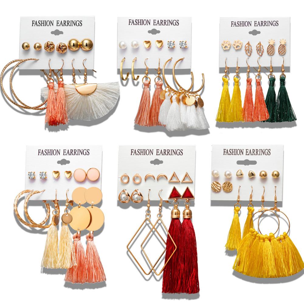 Fashion Jewelry Earings for Women 2020 Bohemian Female Drop Dangle for Women Stud Tassel Earrings Set