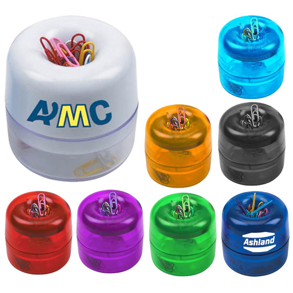 Portable compact desktop office document file clip plastic round drum built in magnets school supplies stationery clip box