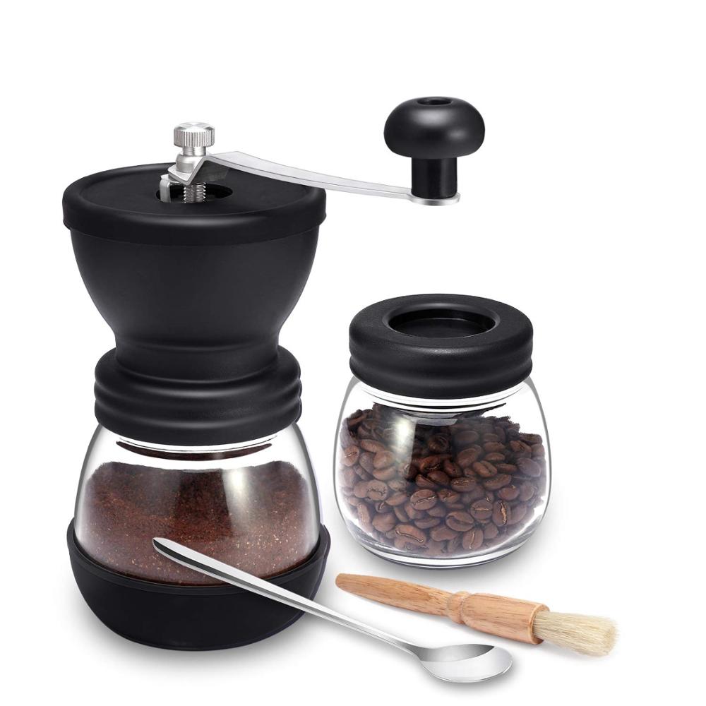 custom USSE Manual Ceramic Burr Coffee Grinder Mill Hand Crank with Complimentary Lid & Brush (Black)