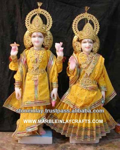 Белая мраморная статуя Vishnu Laxmi