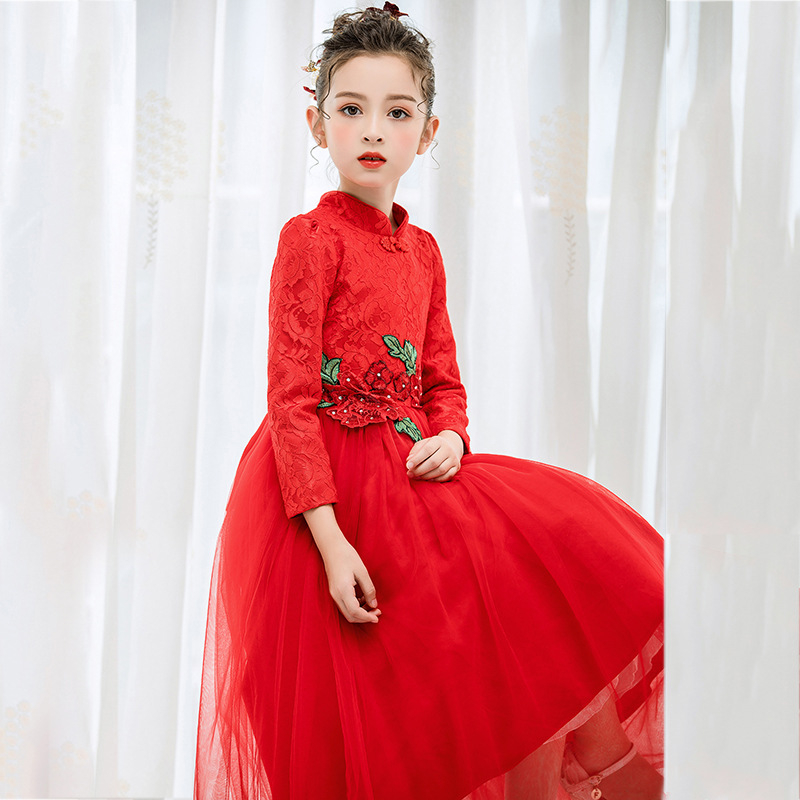 Традиционная китайская одежда элегантный тюль современный Cheongsam детское платье