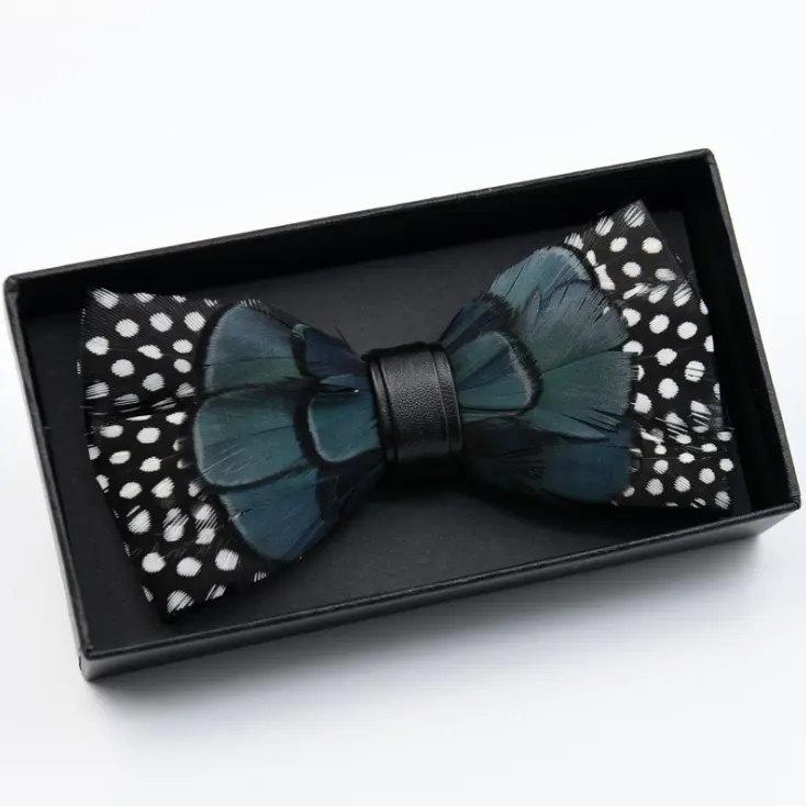Original Natural Brid Feather Exquisite Bow Tie Set Packaging Box