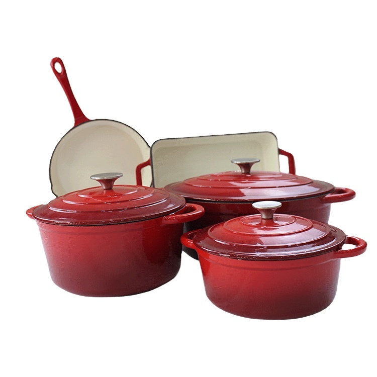 Enameled Cast Iron Cookware color Enamel coating cooking pot set non-stick cookware