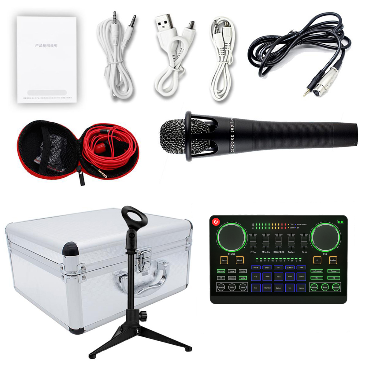 Audio Card External USB Microphone Live BT Function Mixer Audio Interface Sound Card Set for Computer PC Android iPhone