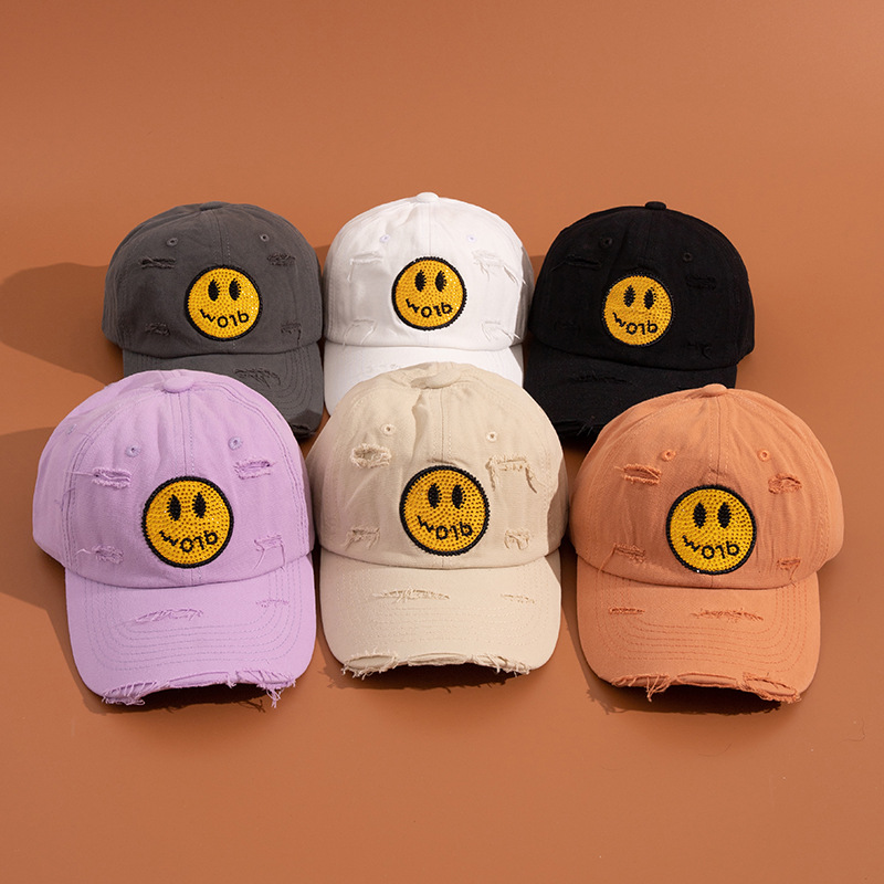 Free shipping wholesale smiley face hat embroidered hat smiley with smiley face customise distressed dad hats with ripps women