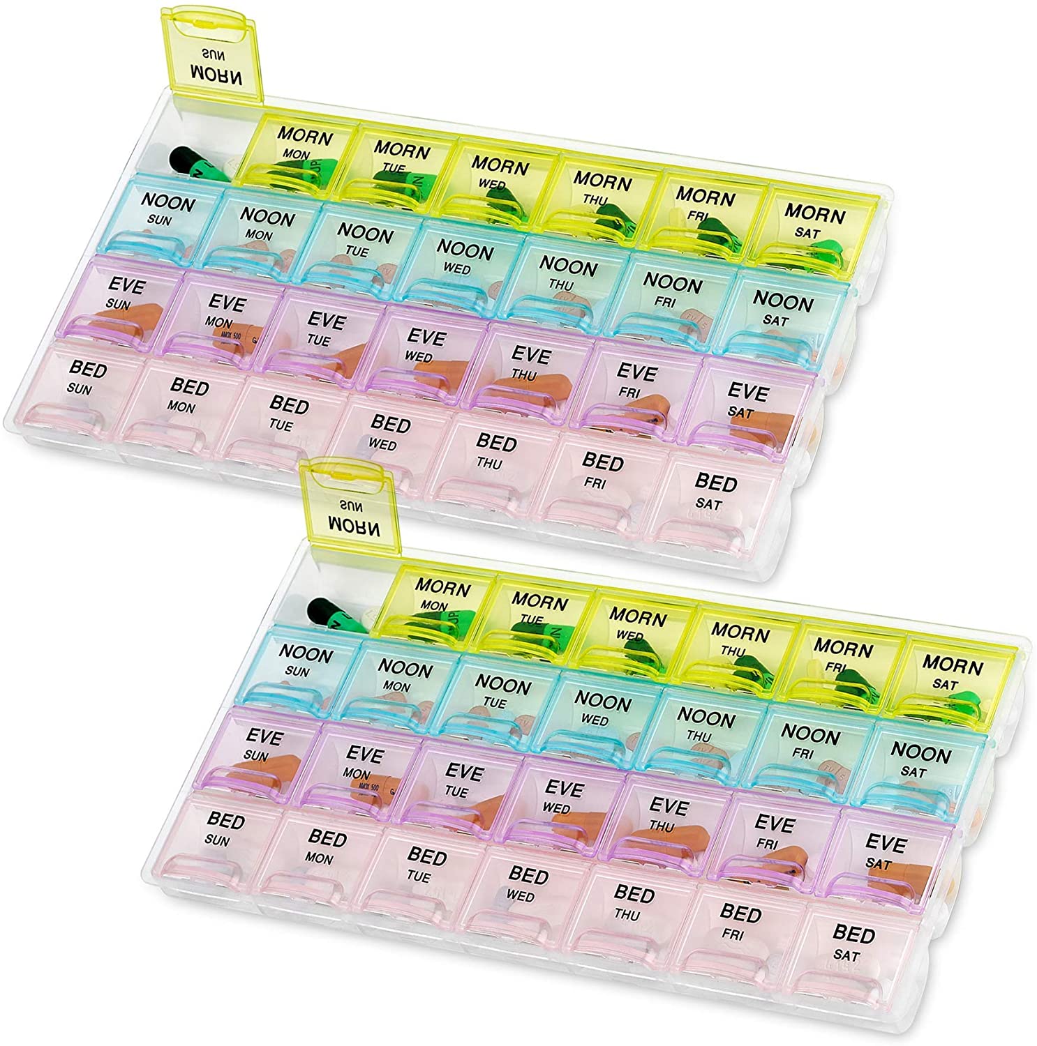 BPA-Free  Portable and Travel Friendly Daily 4-Times-A-Day Compartments Large Pill Organizer with Weekly Pill Boxes Case