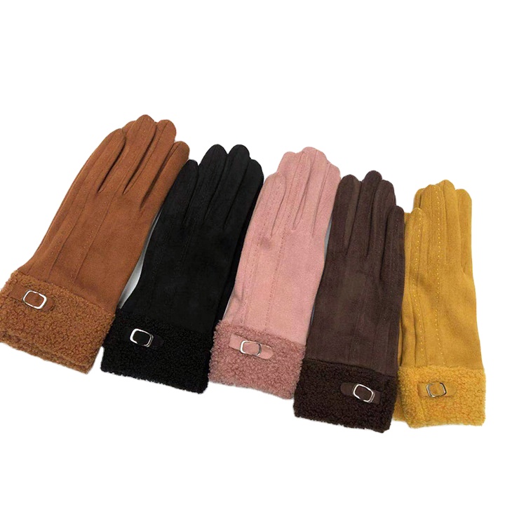 Autumn and winter warm Korean version plus velvet thick suede gloves ladies touch screen cycling fashion gloves