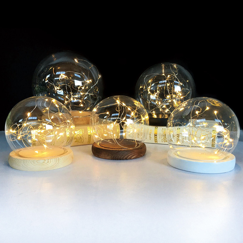 Glass dome with Led lamp hot selling wholesale round ball glass domes with base glass cover for immortal flower