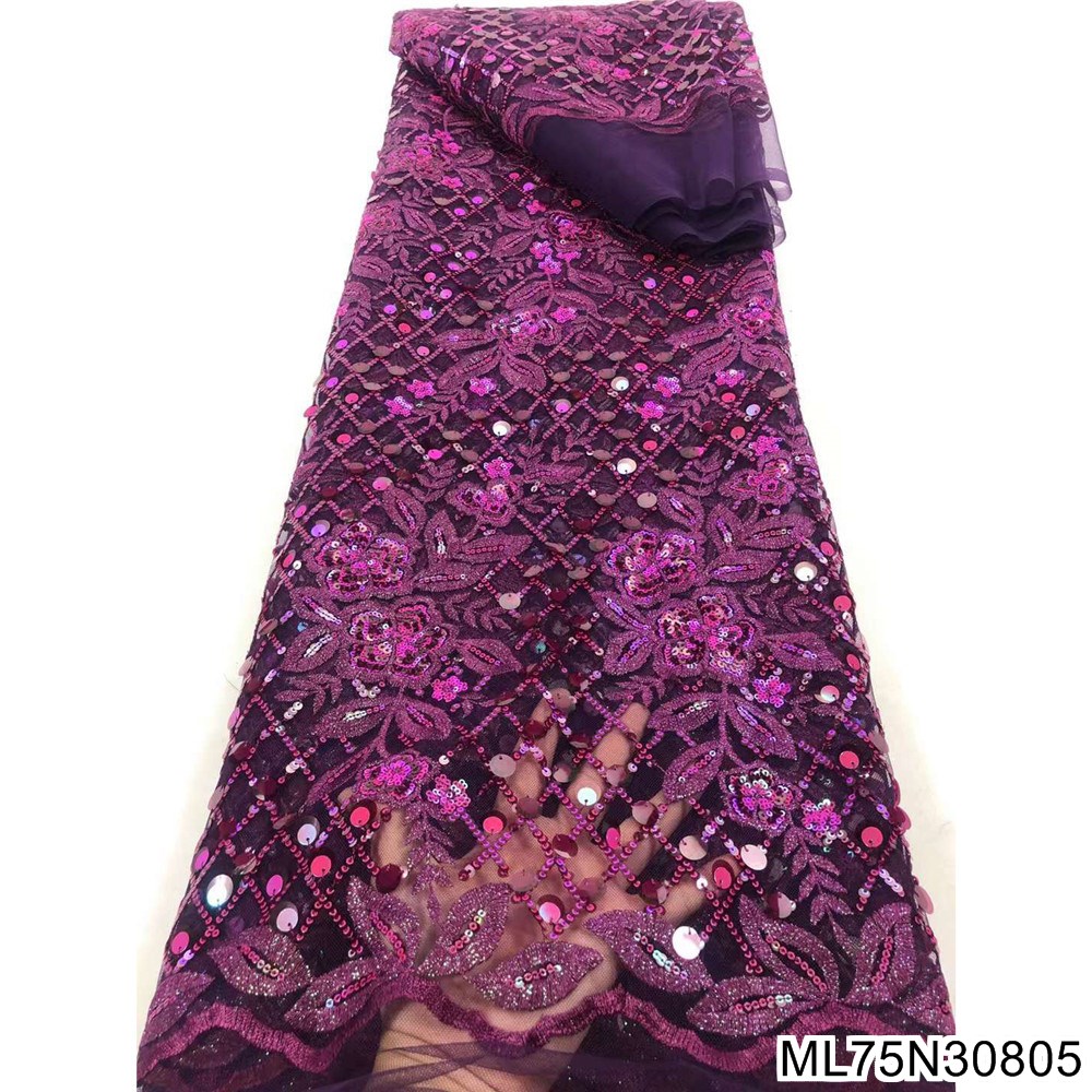 Beautifical wedding dress lace fabric handmade beaded french net lace fabrics 5 yards ML75N504