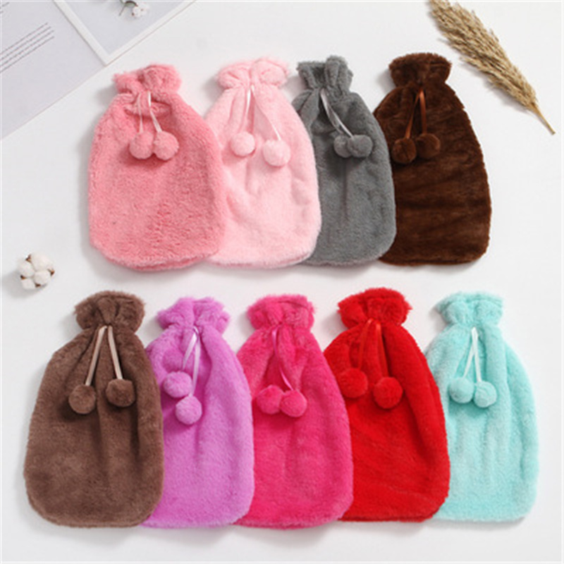 Winter Hot Water Bottles with Pure Natural Rubber Cosy Fluffy Plush Faux Fur Grey Cover for Back, Neck, Waist,Hand, Bed Warm