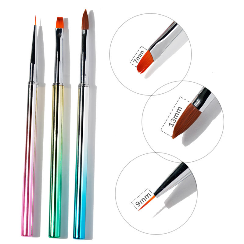 3PCS UV Gel Nail Brush Acrylic French Stripe Nail Art Liner Brush Line Drawing Painting Pen Nail Art Brush Set