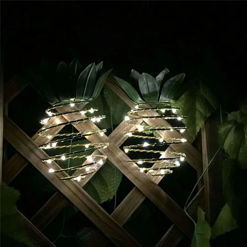 Iron Wire Art Home Decor Sunlight Powered Night Light Waterproof Fairy Solar LED Pineapple Lamp For Garden