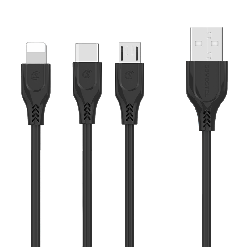 SOMOSTEL bt-08 3.1A quick transmission with 3 in 1 triple-port output fast charing cable for smart phone