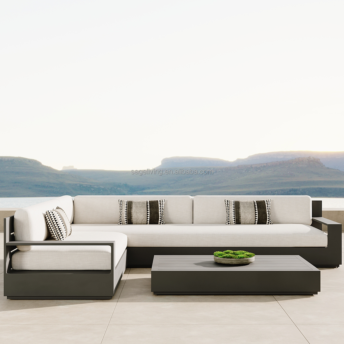 Classic Design Modern Garden Furniture Set Aluminium Frame Outdoor Set Aluminum L -Sectional Garden Sofa Sets