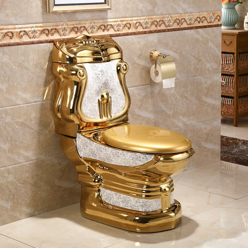 European style hot selling porcelain bathroom two piece water closet luxury ceramic sanitary ware golden color toilet gold wc