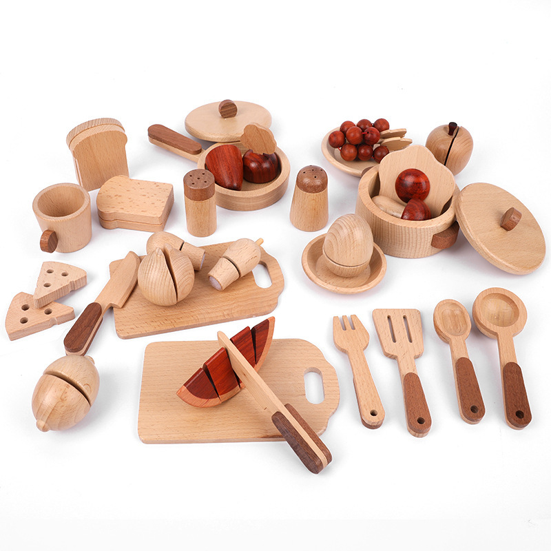 High-quality wooden log children's fruit and vegetable kitchenware parent-child simulation role-playing kitchen toys set