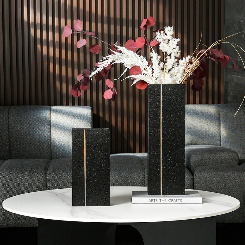 Modern Nordic Pure Natural Black Stone Texture Vase for Home Accessories Decoration Vase Decoration Kit