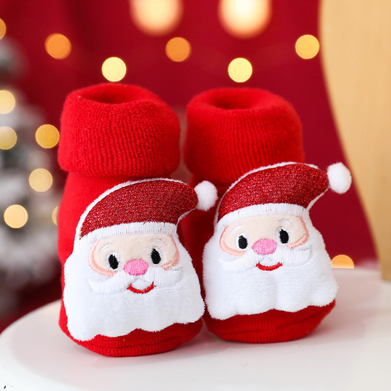 Thick Winter Solid Cartoon Knit Newborn Xmas Socks 3D Toddler Soft Floor Christmas Baby Socks Anti Slip