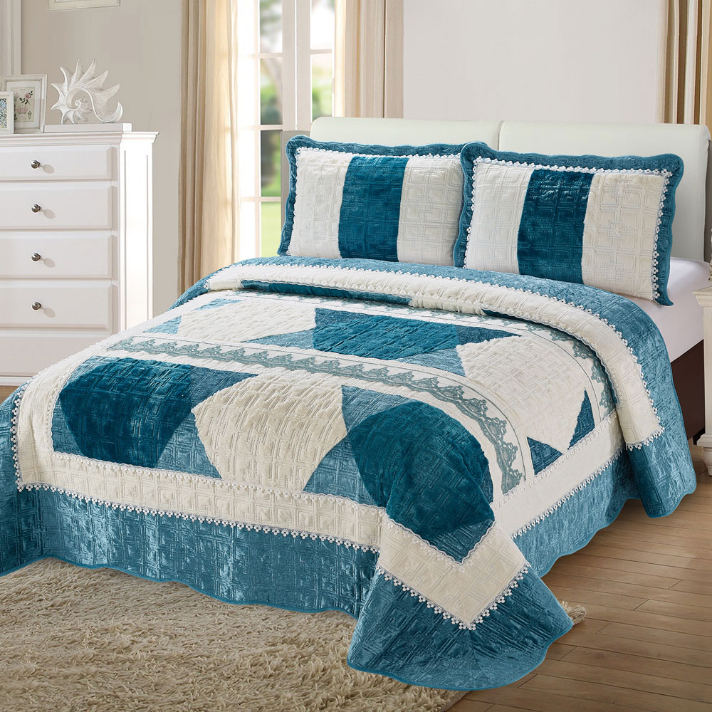 Pure solid color 100% polyester coffee soft plain quilted velvet bedspread