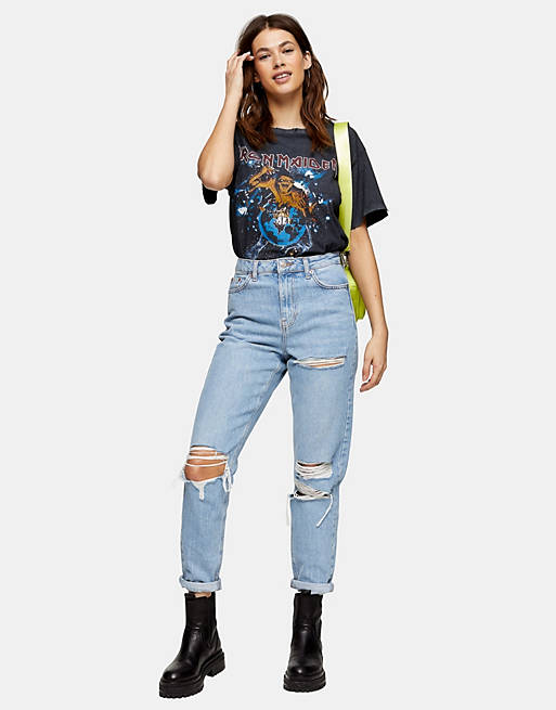 Factory Direct Wholesale Custom 100% cotton light blue jeans high waist straight leg jeans slim ripped denim pants