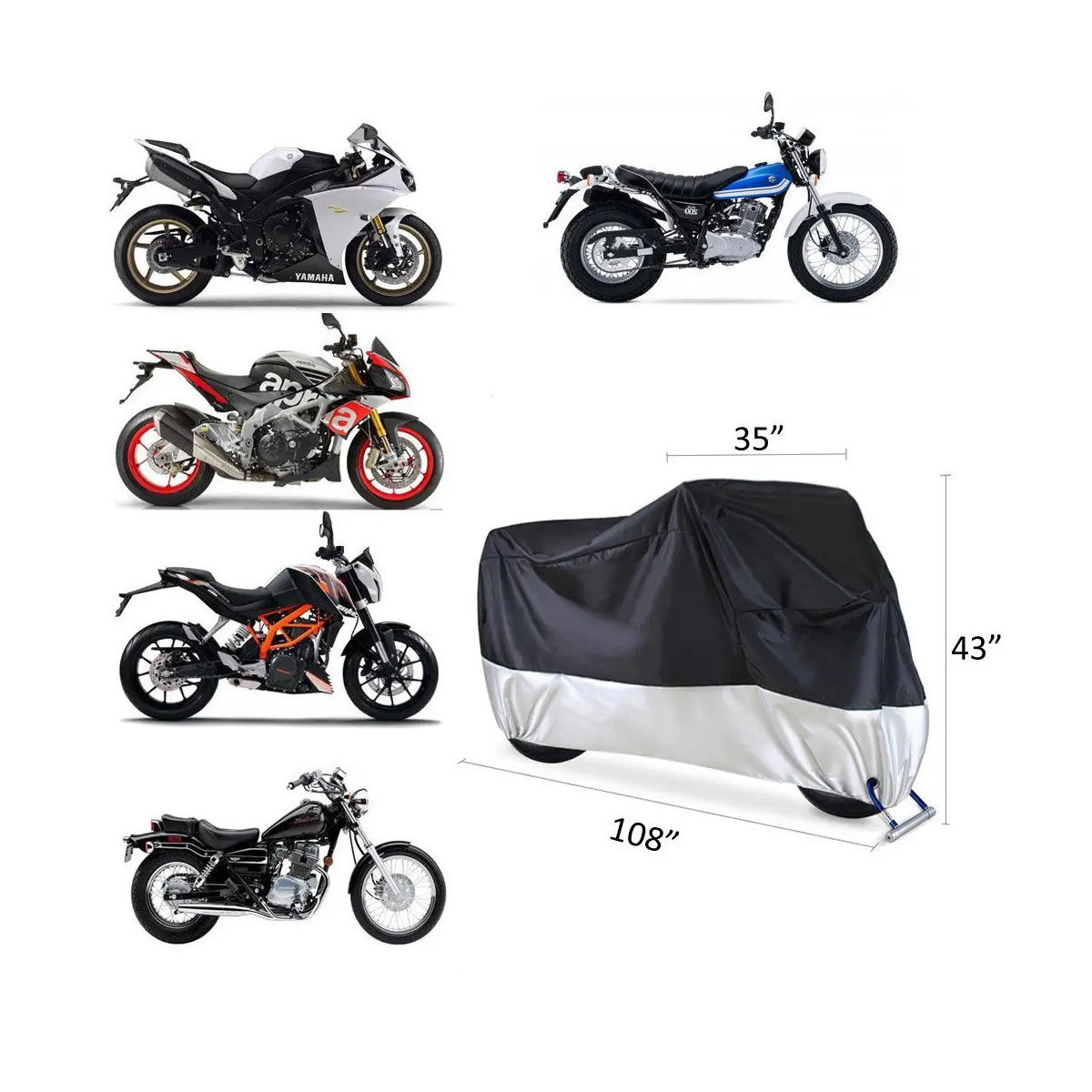 All Season Waterproof Sun Protection Motorcycle Cover fits up to 104" motor