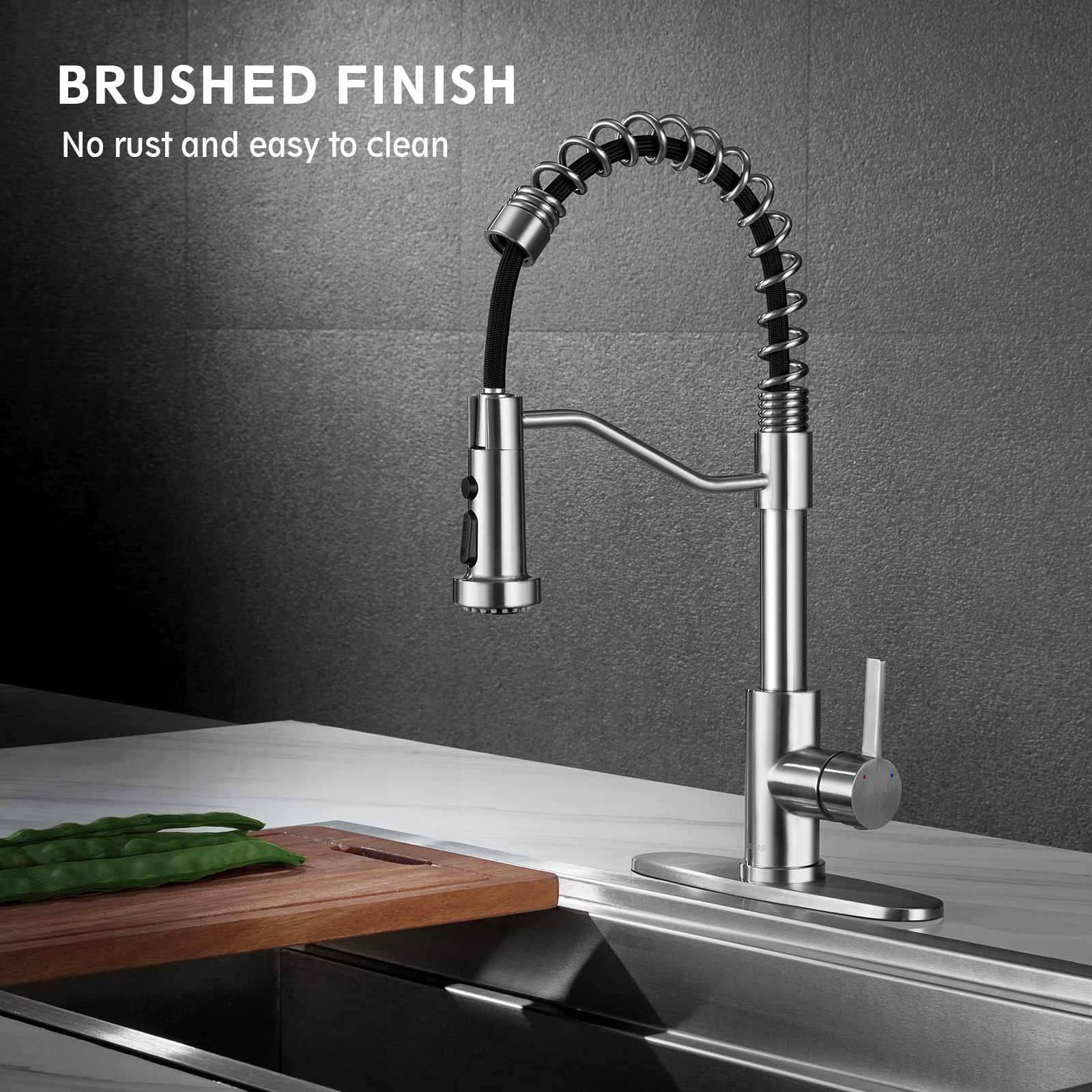 Holmine Sturdy Spring Single Handle Pull Down Kitchen Sink Faucet with Sprayer multi function Pull Out Kitchen Faucet