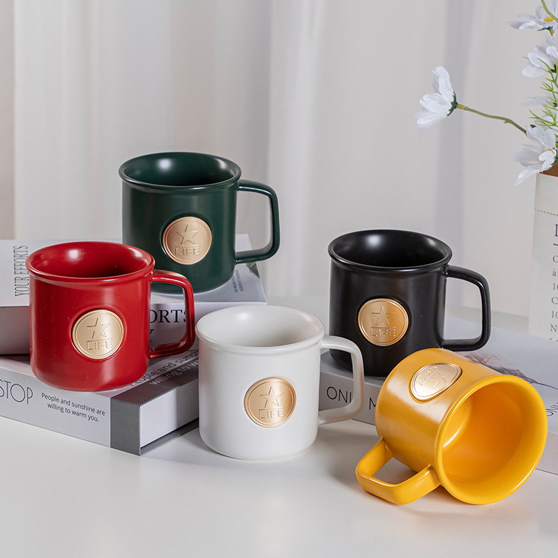 Wholesale Creative Personalized Tea Cup Custom Logo Nodic Luxury Promotional Gift Enamel Ceramic Coffee Mug With Copper Sheet