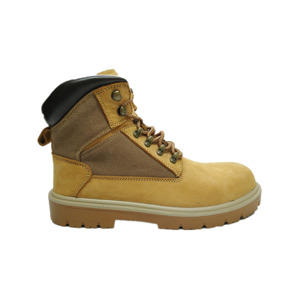 COW NUBUCK+BROWN COTTON CANVAS PU Injection Functional Working Boots